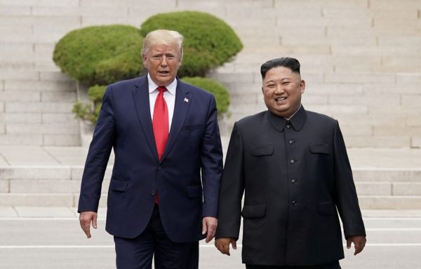 US President Donald Trump meets with North Korean leader Kim Jong-un at the demilitarized zone (DMZ) separating the two Koreas, Panmunjom, South Korea, 30 June 2019 (Photo: Reuters/Kevin Lamarque).
