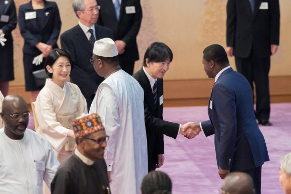 Japan's Crown Prince Akishino and Crown Princess Kiko greet leaders of the African nations attending the seventh Tokyo International Conference on African Development (TICAD) during a tea party at the Imperial Palace in Tokyo, Japan, 30 August 2019 (Photo: Reuters/Imperial Household Agency of Japan/Handout).