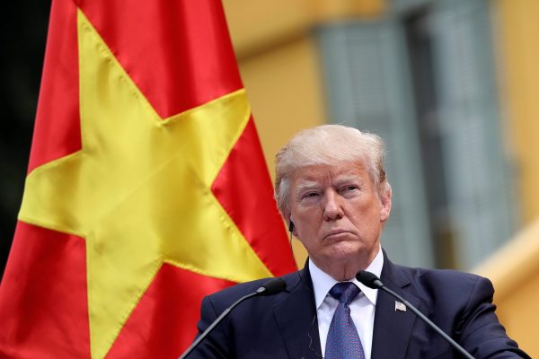 US President Donald J Trump speaks during a press conference at the Presidential Palace in Hanoi, Vietnam, 12 November 2017 (Photo: Reuters/Luong Thai Linh).