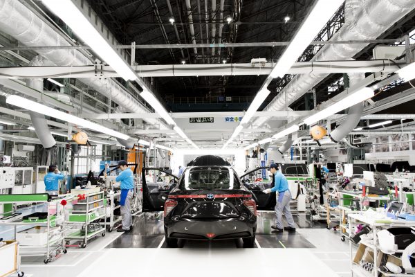 Toyota employees assemble a Toyota Mirai hydrogen fuel cell vehicle by hand at a manufacturing facility in Toyota City, Aichi, Japan, 6 July 2018 (Photo: REUTERS/Ben Weller/AFLO/File Photo).
