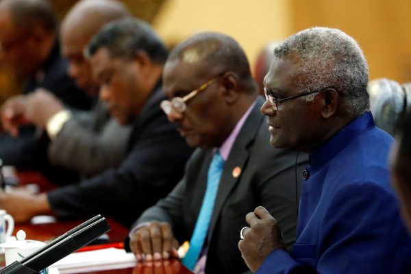 Solomon Islands Prime Minister Manasseh Sogavare attends a meeting with Chinese Premier Li Keqiang (not pictured) at the Great Hall of the People in Beijing, China, 9 October 2019 (Photo: Reuters/Thomas Peter).