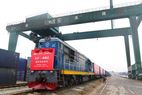 A freight train of China Railway Express running from Changsha to Tehran is pictured before departing from the north Changsha station in Changsha city, central China's Hunan province, 28 December 2017 (Photo: Reuters/Zi Xin).
