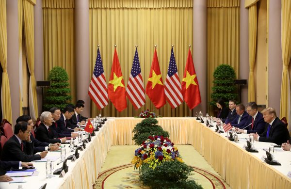 Vietnamese President Nguyen Phu Trong speaks during a meeting with US President Donald Trump at the Presidential Palace in Hanoi, Vietnam, 27 February 2019 (Photo:Reuters/Leah Millis).