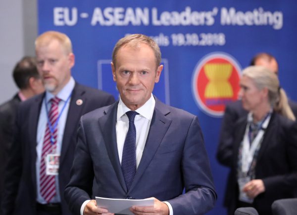 Former European Council President Donald Tusk attends the EU-ASEAN meeting on the sidelines of the EU-ASEM summit in Brussels, Belgium, 19 October 2018 (Photo: Reuters/Olivier Hoslet).
