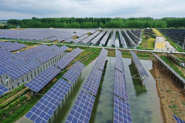A floating solar energy farm at a photovoltaic power station in Hongze district, Huai'an city, Jiangsu, China, 18 May 2019 (Photo: Reuters/Wang Kaicheng).