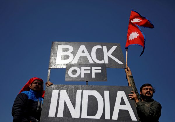 Nepalese students affiliated with the opposition party protest against the new map of India demanding the resignation of Prime Minister Khadga Prasad Sharma Oli in Kathmandu, Nepal, 17 November 2019 (Photo: Reuters/Navesh Chitrakar).