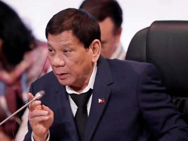 Philippine President Rodrigo Duterte gestures during the opening session of the ASEAN and European Union summit in Pasay, Manila, Philippines, 14 November 2017 (Photo: Reuters/Dondi Tawatao).