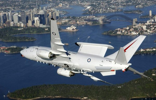 A Royal Australia Air Force (RAAF) Wedgetail aircraft flies over the Sydney Harbour (Photo: Australian Department of Defence via Reuters).