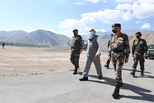 India's Prime Minister Narendra Modi visits Himalayan region of Ladakh, 3 July 2020 (Photo: India's Press Information Bureau Handout via Reuters).