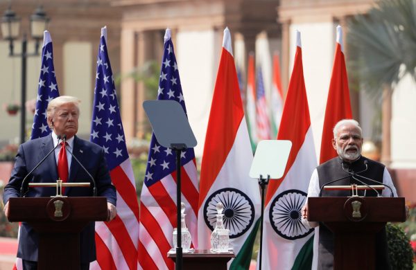 US President Donald Trump and Indian Prime Minister Narendra Modi make joint statements after bilateral talks at Hyderabad House in New Delhi, India, 25 February 2020 (Photo: Reuters/Al Drago).