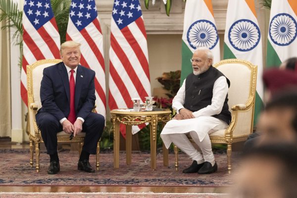 President Donald J Trump and Indian Prime Minister Narendra Modi are joined by their delegations during bilateral discussions at Hyderabad House in New Delhi, 25 February, 2020 (Reuters).