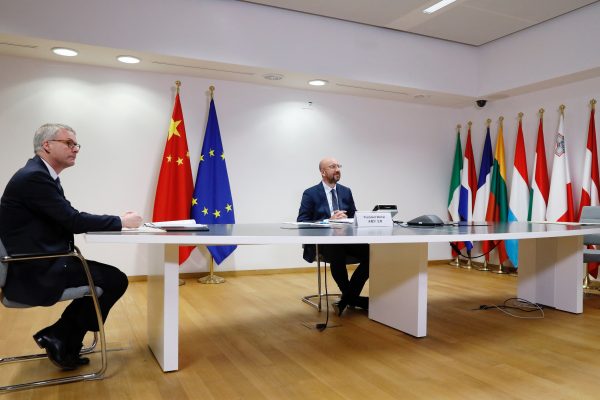 The President of the European Council, Charles Michel, attends the 22nd videoconference meeting of leaders of China and the European Union (EU) in Brussels, Belgium, on 22 June 2020 (Photo: Reuters).