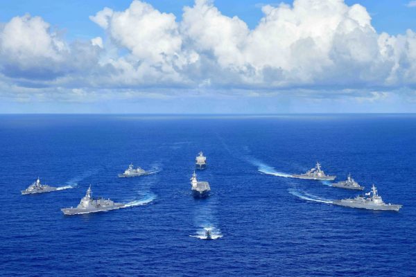 Royal Australian Navy, Republic of Korea Navy, Japan Maritime Self-Defense Force and United States Navy warships sail in formation during the Pacific Vanguard 2020 exercise, 11 September 2020 (Photo: Reuters/ABACAPRESS).