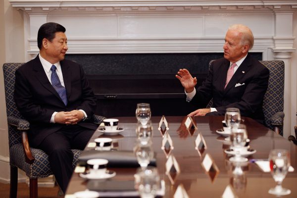 Joe Biden and Xi Jinping hold an expanded bilateral meeting with other US and Chinese officials in the Roosevelt Room at the White House in Washington on 14 February 2012 (Photo: Chip Somodevilla/Pool/abacapress.com via Reuters).
