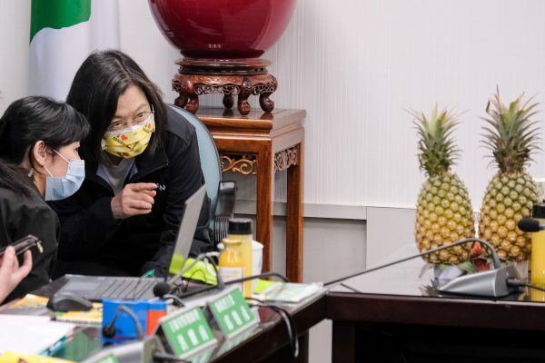 Taiwanese President Tsai Ing-wen promoting local products based on home grown pineapples in response to China's ban on exports of Taiwan-grown pineapples in Taipei, Taiwan, 3 March 2021 (Photo: Reuters).