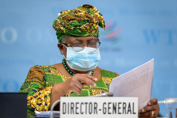 Director-General of the World Trade Organisation Ngozi Okonjo-Iweala attends a session of the WTO General Council at the WTO headquarters in Geneva, Switzerland, 1 March 2021 (Photo: Fabrice Coffrini/Pool via Reuters).