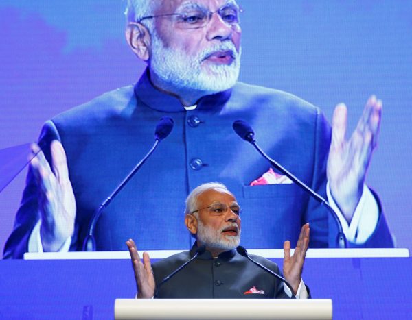 India's Prime Minister Narendra Modi delivers a keynote address in Singapore, 1 June 2018 (Photo: Reuters/Edgar Su).