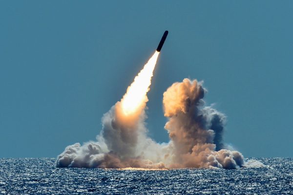 A Trident II D5 missile is test-launched from the Ohio-class US Navy ballistic missile submarine USS Nebraska off the coast of California, 26 March 2018 (Photo: US Navy/Mass Communication Specialist 1st Class Ronald Gutridge/Handout via Reuters).