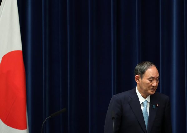 Japanese Prime Minister Yoshihide Suga leaves after a news conference at his office in Tokyo, Japan, 9 September 2021 (Photo: Reuters/Kim Kyung-Hoon/Pool).