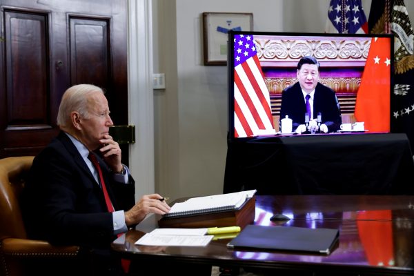 US President Joe Biden speaks virtually with Chinese leader Xi Jinping from the White House in Washington, US, 15 November 2021 (Photo: Reuters/Jonathan Ernst).