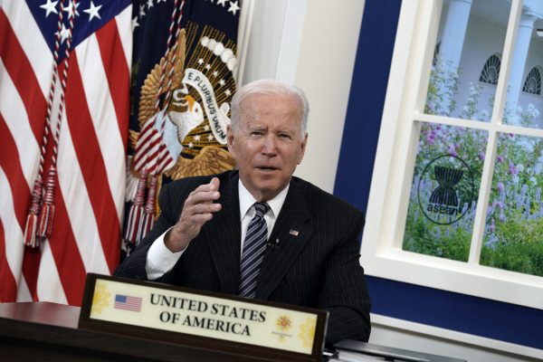 US President Joe Biden participates virtually in the annual US–ASEAN Summit from the South Court Auditorium at the White House in Washington, 26 October 2021 (Photo: Yuri Gripas/ABACAPRESS.COM).