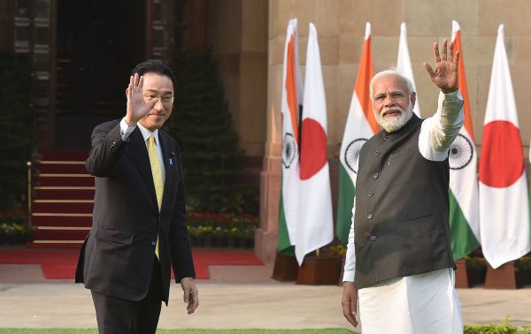 Prime Minister Narendra Modi with Japanese Prime Minister Fumio Kishida, at Hyderabad House, on 19 March 2022 in New Delhi, India (Photo: Reuters/Sonu Mehta/Hindustan Times/Sipa USA).