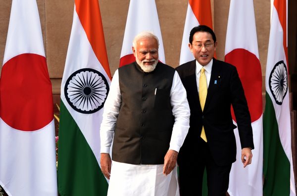 Indian Prime Minister Narendra Modi with Japanese Prime Minister Fumio Kishida at Hyderabad House, New Delhi, India, March 19 2022 (Photo: Sonu Mehta/Hindustan Times/Sipa USA via Reuters).