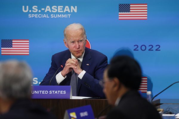US President Joe Biden delivers remarks during the US–ASEAN Special Summit at the US Department of State, Washington, US, 13 May 2022 (Photo: Reuters/Leah Millis).
