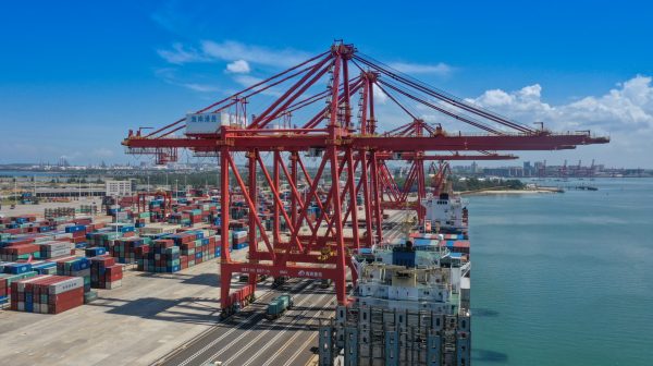 The view of containers arrayed and cranes erecting at the Yangpu Port, Hainan, China, 5 September 2020 (Photo: Reuters/Lee Ho).