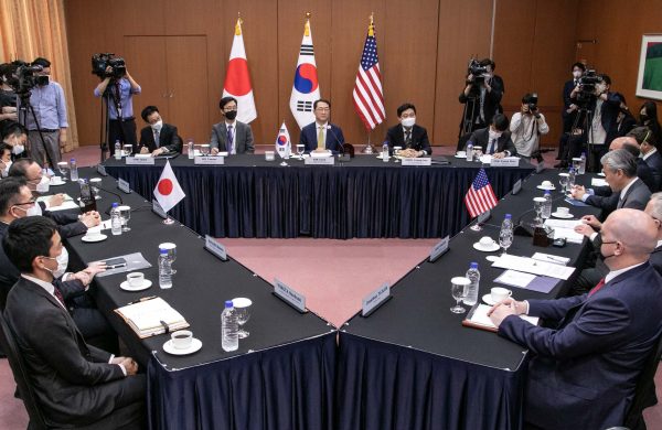 Representatives from the United States, Japan and South Korea meet at the Foreign Ministry in Seoul, South Korea, 3 June 2022 (PHOTO: Yong-ho Lee/Sipa USA via Reuters Connect)
