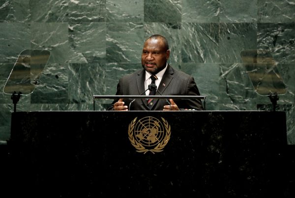 Papua New Guinea's Prime Minister James Marape speaks at the UN General Assembly 76th session General Debate in UN General Assembly Hall at the United Nations Headquarters in New York City, New York, United States, 24 September 2021 (Photo: Reuters/Peter Foley).