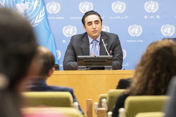 Press briefing by Bilawal Bhutto Zardari, Minister for Foreign Affairs of the Islamic Republic of Pakistan at UN Headquarters in New York, United States on 23 September 2022. (Photo: Reuters/Lev Radin)