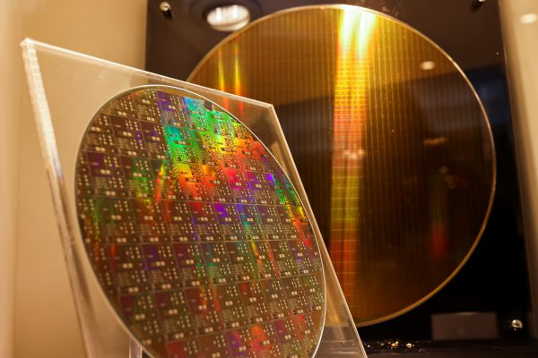Two chips are on display at the Taiwan Semiconductor Research Institute (TSRI) in Hsinchu, Taiwan, 11 February 11 2022 (Photo: Reuters/Ann Wang).