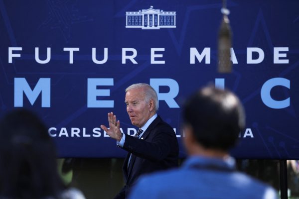 US President Joe Biden visits Viasat Inc., a technology company that will benefit from the passage of the CHIPS and Science Act, in Carlsbad, California, US, 4 November 2022 (Photo: Reuters/Mike Blake).