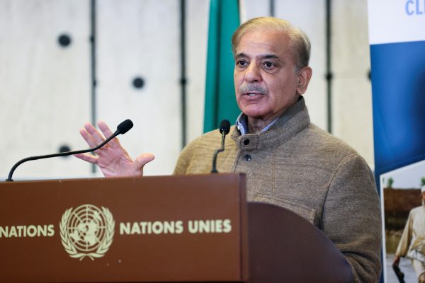 Pakistan's Prime Minister Shehbaz Sharif speaks at a news conference, during a summit on climate resilience in Pakistan, United Nations in Geneva, Switzerland, 9 January 2023. (Photo: Reuters/Denis Balibouse)