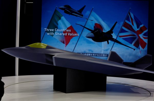 A concept model of the Global Combat Air Programme (GCAP)'s fighter jet is displayed at the DSEI Japan defense show at Makuhari Messe in Chiba, east of Tokyo, Japan 15 March 2023 (Photo: Reuters/Kim Kyung-Hoon).