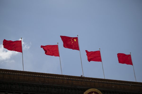 Chinese flag during the welcoming ceremony for French President Emmanuel Macron and China’s President Xi Jinping in Beijing on 6 April 2023 (Photo: Reuters/Eliot Blondet/ABACAPRESS.COM).
