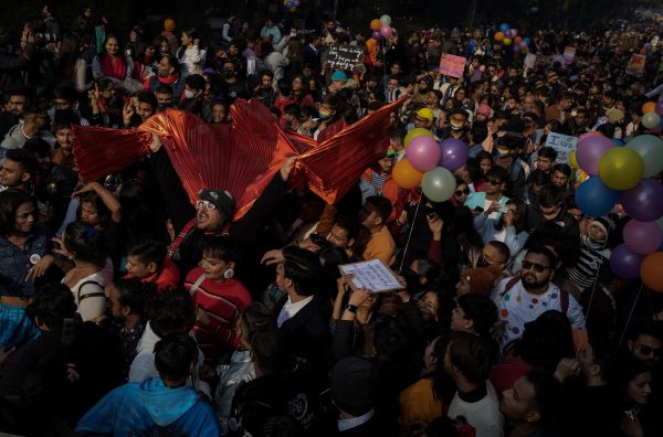 Participants take part in Delhi Queer Pride March, an event promoting gay, lesbian, bisexual and transgender rights, in New Delhi, India, 8 January 2023 (Photo: Reuters/Adnan Abidi)