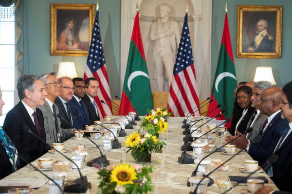 Maldivian Foreign Minister Abdulla Shahid speaks during a meeting with U.S. Secretary of State Antony Blinken, at the State Department, in Washington, U.S., 15 June 2023. (Photo: Reuters/Kevin Wolf/Pool)