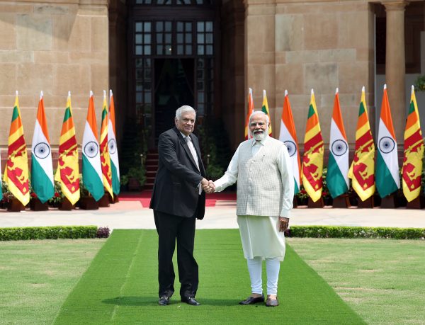 Prime Minister Narendra Modi welcomes the President of Sri Lanka, Ranil Wickremesinghe in New Delhi, India, 21 July 2023 (Photo: Reuters/ANI).