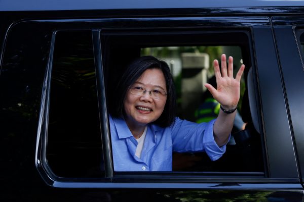 Taiwan's President Tsai Ing-wen waves to visitors in Taichung, Taiwan, 14 July 2023 (Photo: Reuters/Ann Wang).