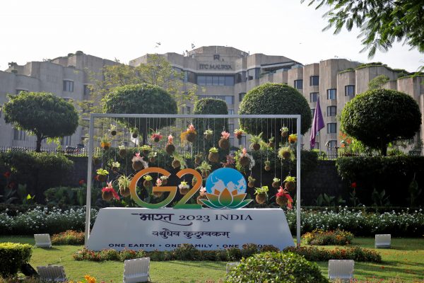 A model of G20 is pictured outside ITC Maurya hotel ahead of the G20 Summit in New Delhi, India, 8 September 2023 (Photo: Reuters/Amit Dave).