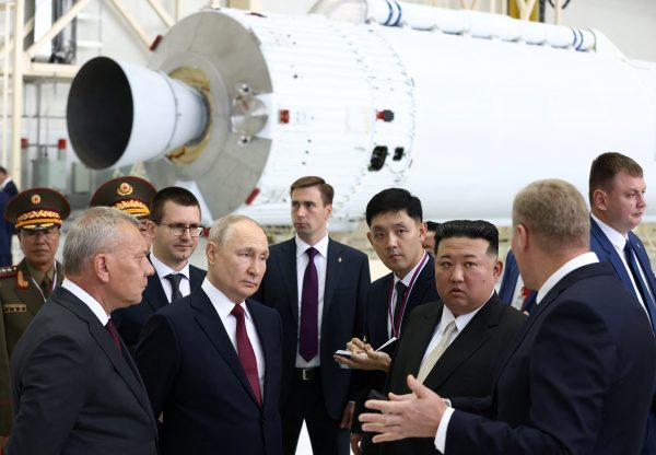 Russian President Vladimir Putin and North Korean leader Kim Jong-un visit the Vostochny Сosmodrome in the far eastern Amur region, Russia, 13 September 2023 (Artem Geodakyan/Pool via Reuters).