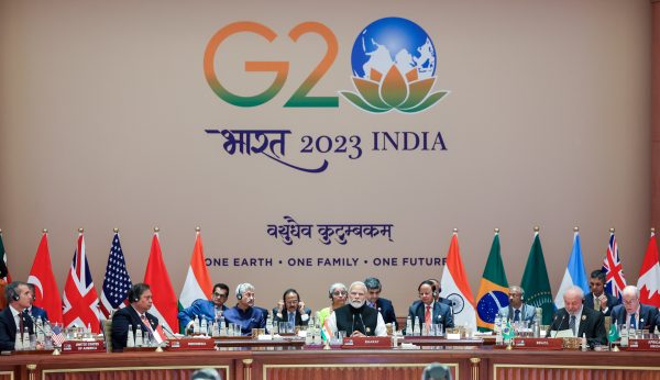 Prime Minister Narendra Modi, Brazilian President Luiz Inacio Lula Da Silva and other dignitaries attend the G20 Summit, at the Bharat Mandapam, Pragati Maidan, New Delhi, 10 September 2023 (Photo:Reuters/ANI Photo)