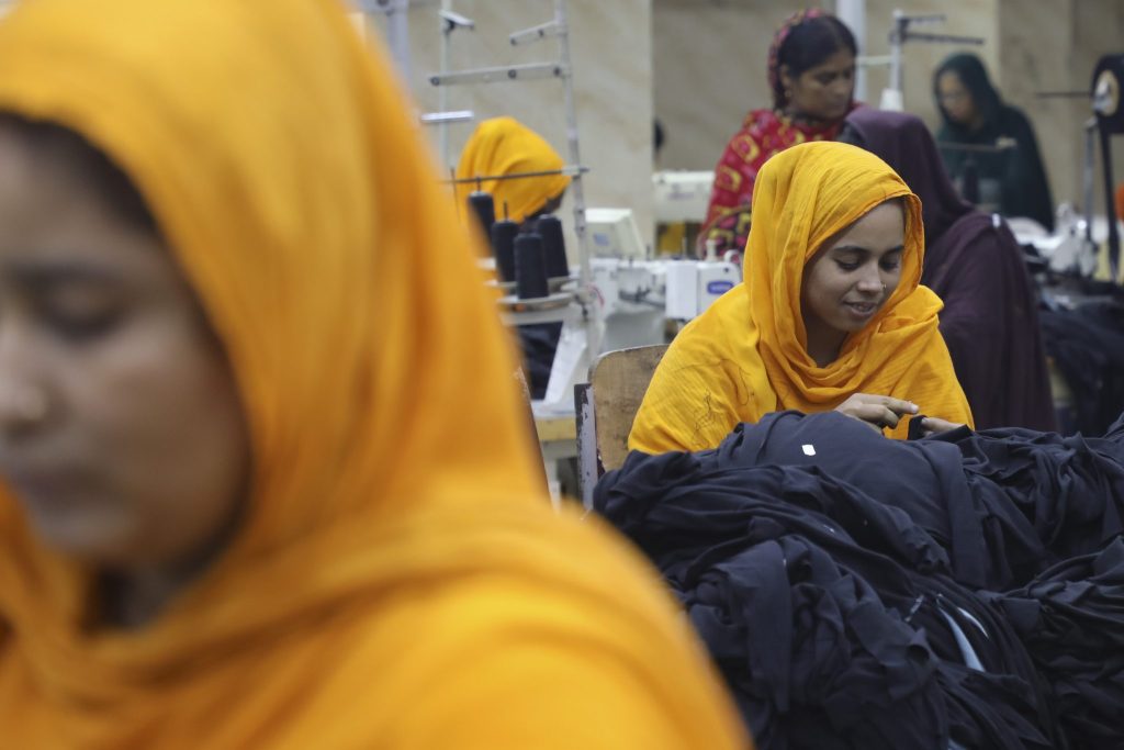 Ready-made garments worker works in a garments factory in Dhaka, Bangladesh on 14 August 2023 (Photo: Kazi Salahuddin Razu/NurPhoto via Reuters).