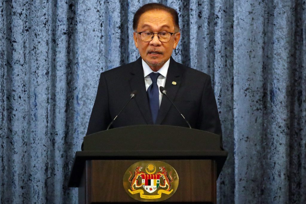 Malaysia Prime Minister Anwar Ibrahim speaks at a press conference during Japanese Prime Minister Fumio Kishida's official visit, at Putrajaya, Malaysia, 5 November 2023. (Photo: Reuters/Fazry Ismail)