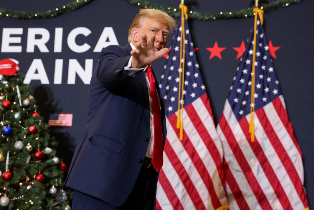 Republican presidential candidate and former US President Donald Trump attends a campaign event in Waterloo, Iowa, US, 19 December 2023 (Photo: Reuters/Scott Morgan).