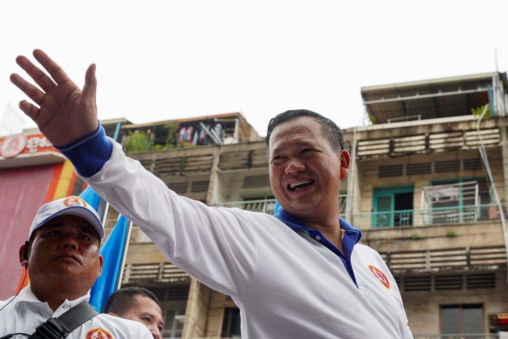 Hun Manet, son of Cambodia's Prime Minister Hun Sen, attends the final Cambodian People's Party election campaign for the general election in Phnom Penh, Cambodia, 21 July 2023 (Photo: Reuters/Cindy Liu).