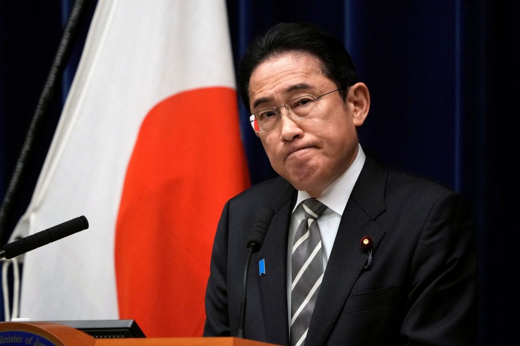 Japanese Prime Minister Fumio Kishida attends a news conference at the prime minister's office in Tokyo, Japan, 13 December 2023. Prime Minister Kishida said he will replace several ministers implicated in a political fundraising scandal (Photo: Reuters/Franck Robichon/Pool).