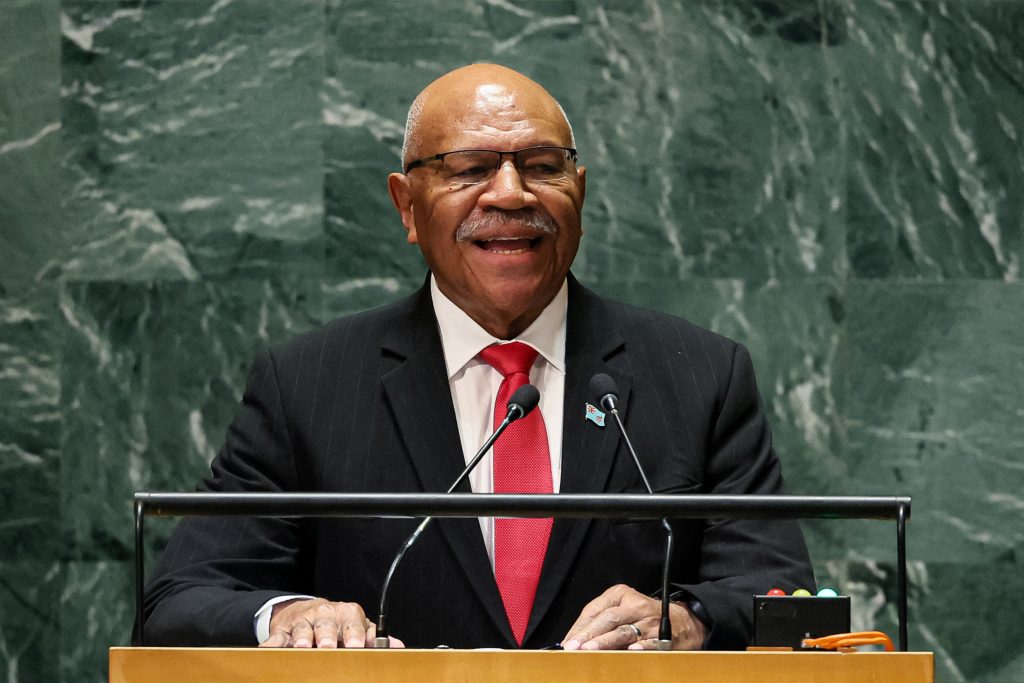 Prime Minister of Fiji Sitiveni Ligamamada Rabuka addresses the 78th Session of the UN General Assembly in New York City, 22 September 2023 (Photo: REUTERS/Brendan McDermid).